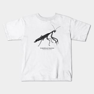 Praying Mantis with Common and Latin Names - on white Kids T-Shirt